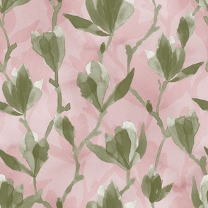 Magnolia - Olive on Pink (Large  Scale)