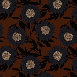 Large floral pattern, dark colors
