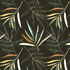 Beautiful dark leaf pattern, vintage,modern decor 