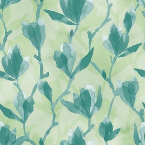 Magnolia - Teal on Green (Large Scale)