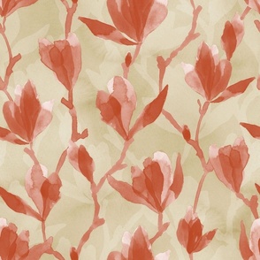 Magnolia - Scarlet on Beige (Large  Scale)