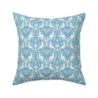 Happy rabbit day - Damask white on blue