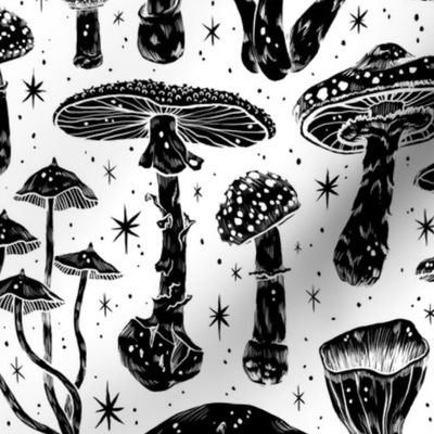 Deadly Mushrooms Black on White