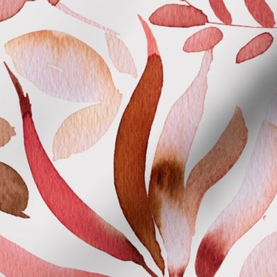 Botanical leaves watercolor - Red Crimson Burgundy - Jumbo - Large botanical leaves