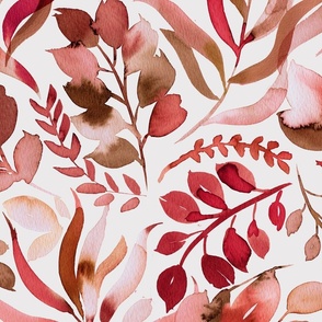 Botanical leaves watercolor - Red Crimson Burgundy - Jumbo - Large botanical leaves
