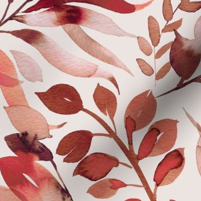 Botanical leaves watercolor - Red Crimson Burgundy - Medium - Autumn fall botanical