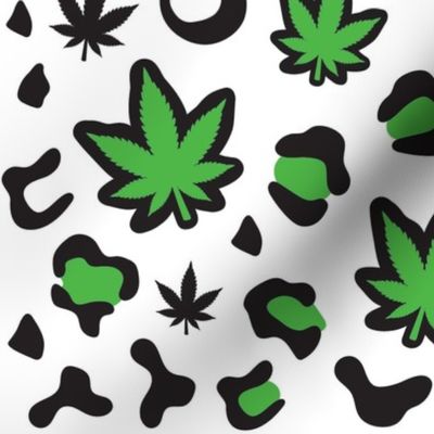 Ganja Cannabis Leaf Leopard Design Green White 