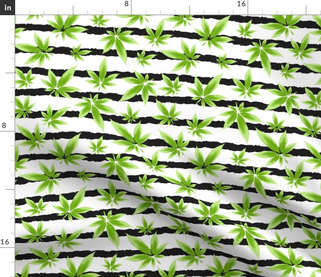Ganja Cannabis Leaf Design  Green Black and White Stripes