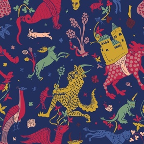 Medieval Bestiary in Night Navy