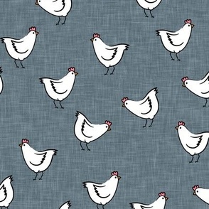 chickens - spring - farm animals - white on smokey blue - LAD22