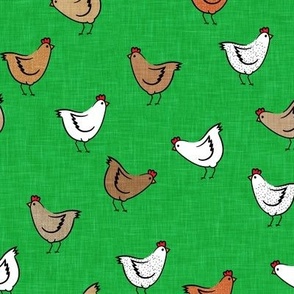 chickens - spring - farm animals - white on green 2 - LAD22