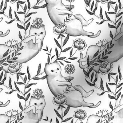 Toile cats wallpaper BW