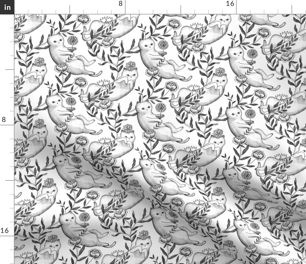 Toile cats wallpaper BW