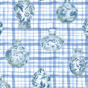Blue checkered porcelain vase