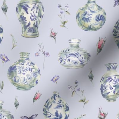 Blue porcelain vase with flowers