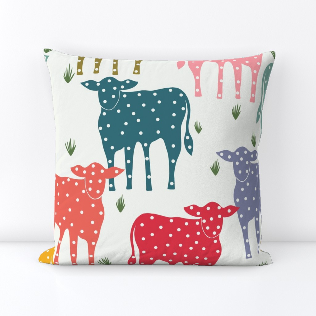 Free Range Rainbow Cows With Spots- Large -24x24 inch repeat