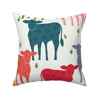 Free Range Rainbow Cows With Flowers - Large - 24x24 inch repeat