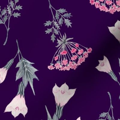 Purple Forest Witch Pattern - Poisonous Herbs on Dark Background