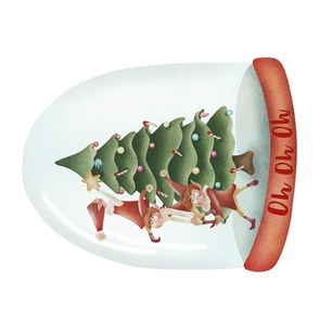 Tea towel - Funny Christmas elf decorating tree 