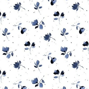 Indigo amalfi bloom - watercolor blue florals - painted baby flowers - watercolour for home decor wallpaper b086-3