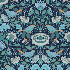 medium // Bird's Paradise blue in William morris style 