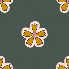 Simple Flower Pattern on Sage Green Background - SpringGarden2023