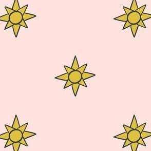 Bright Yellow Stars on Blush Pink Background - SpringGarden2023