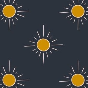 Sun Pattern on Solid Navy Blue Background - SpringGarden2023