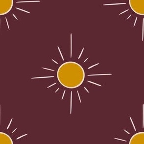 Sun Pattern on Burgundy Red Background - SpringGarden2023