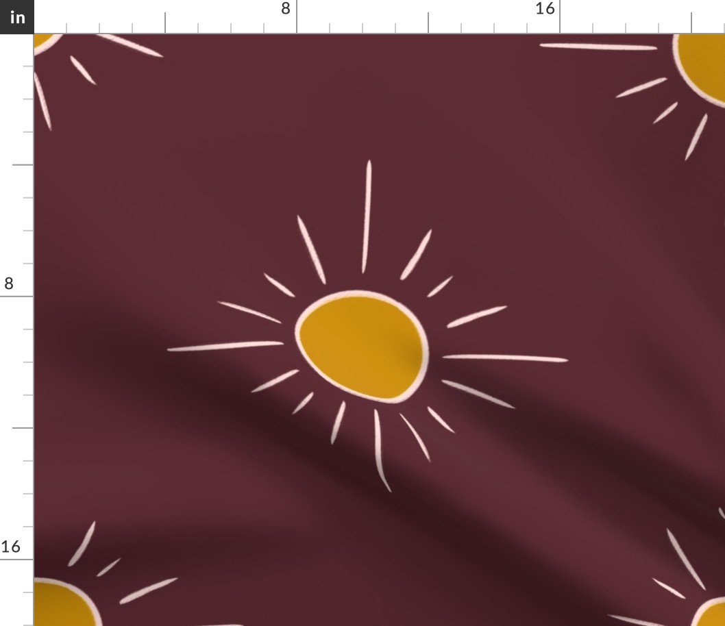 Sun Pattern on Burgundy Red Background - SpringGarden2023