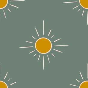 Sun Pattern on Sage Green Background - SpringGarden2023