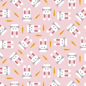 cute white bunnies - easter rabbits  - bunnies and carrots fabric and wallpaper