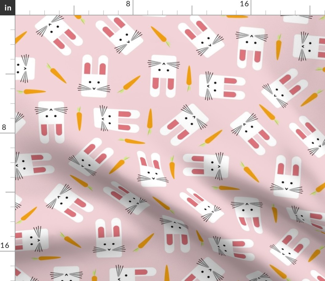 cute white bunnies - easter rabbits  - bunnies and carrots fabric and wallpaper