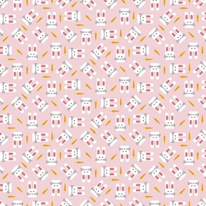 small scale cute white bunnies - easter rabbits  - bunnies and carrots fabric and wallpaper