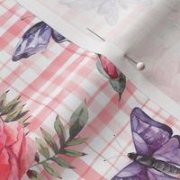 Rustic pink roses on checkered background