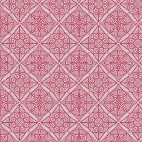 Viva magenta lace on gray lilac background.