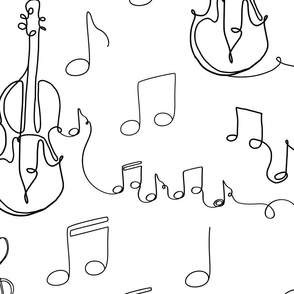 Music Notes and Violin Doodle No. 1 White - Large