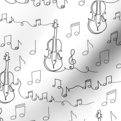 Music Notes and Violin Doodle No. 1 White - Small