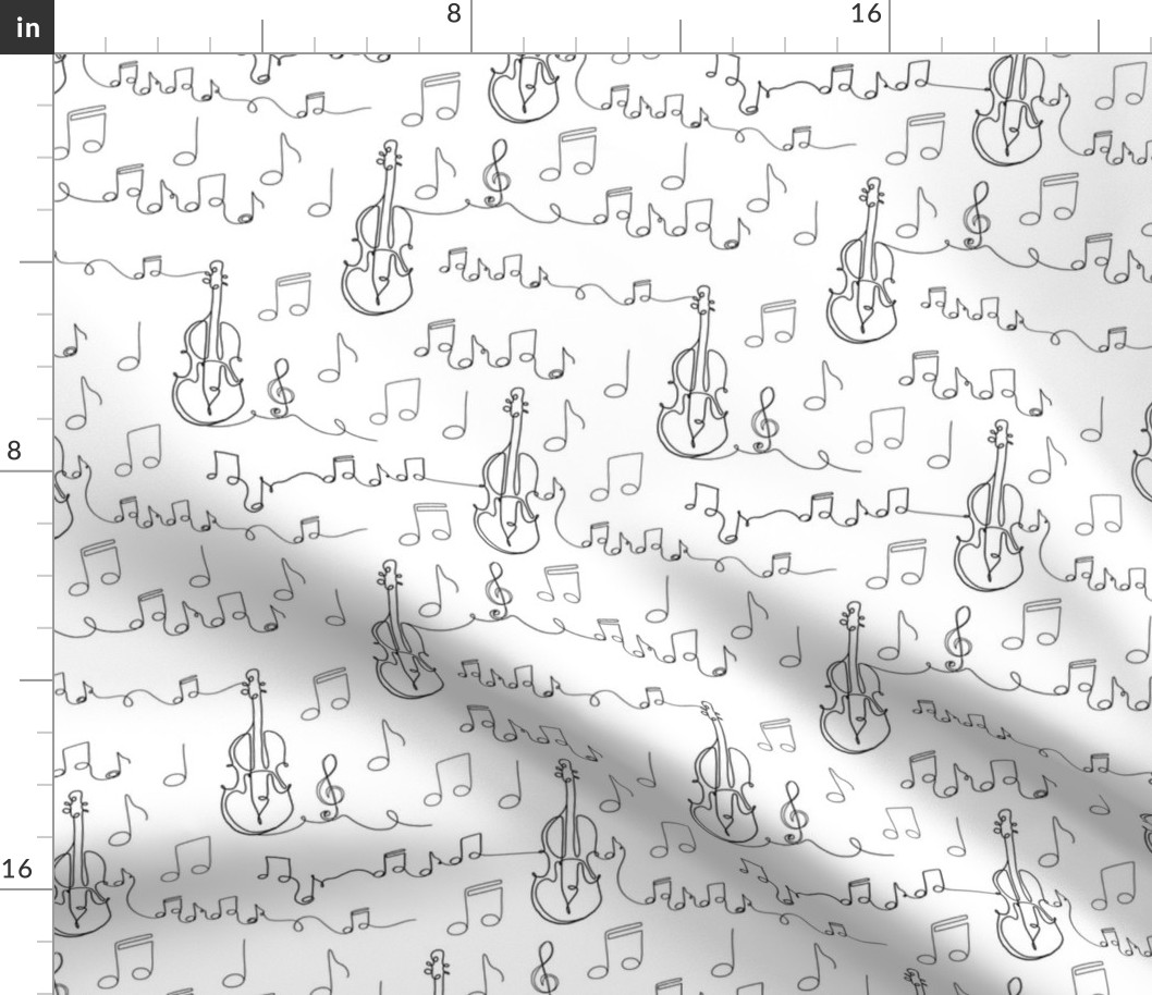 Music Notes and Violin Doodle No. 1 White - Small