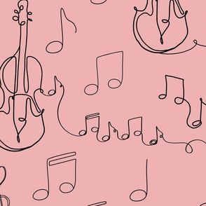 Music Notes and Violin Doodle No. 2 Dusty Pink - Large