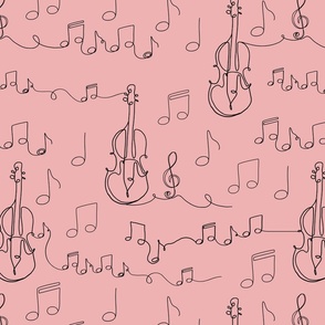 Music Notes and Violin Doodle No. 2 Dusty Pink - Medium