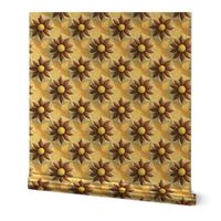 Weathered Floral Ceramic Tile in Redwood, Amber, and White