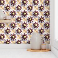 Weathered Floral Ceramic Tile in Redwood, Amber, and White
