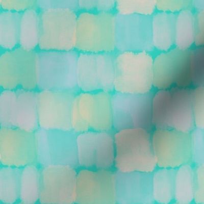 Seaside Glass Palace - colorful paintbrush tiles on bright teal - half scale