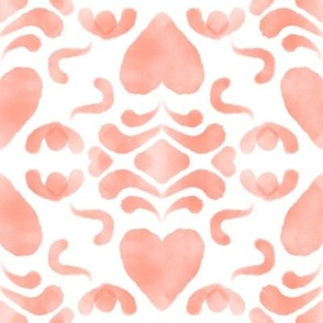 Watercolor Hearts, Blush on White