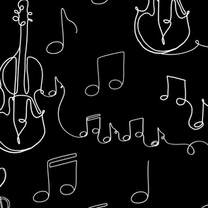 Music Notes and Violin Doodle No. 3 Black - Large