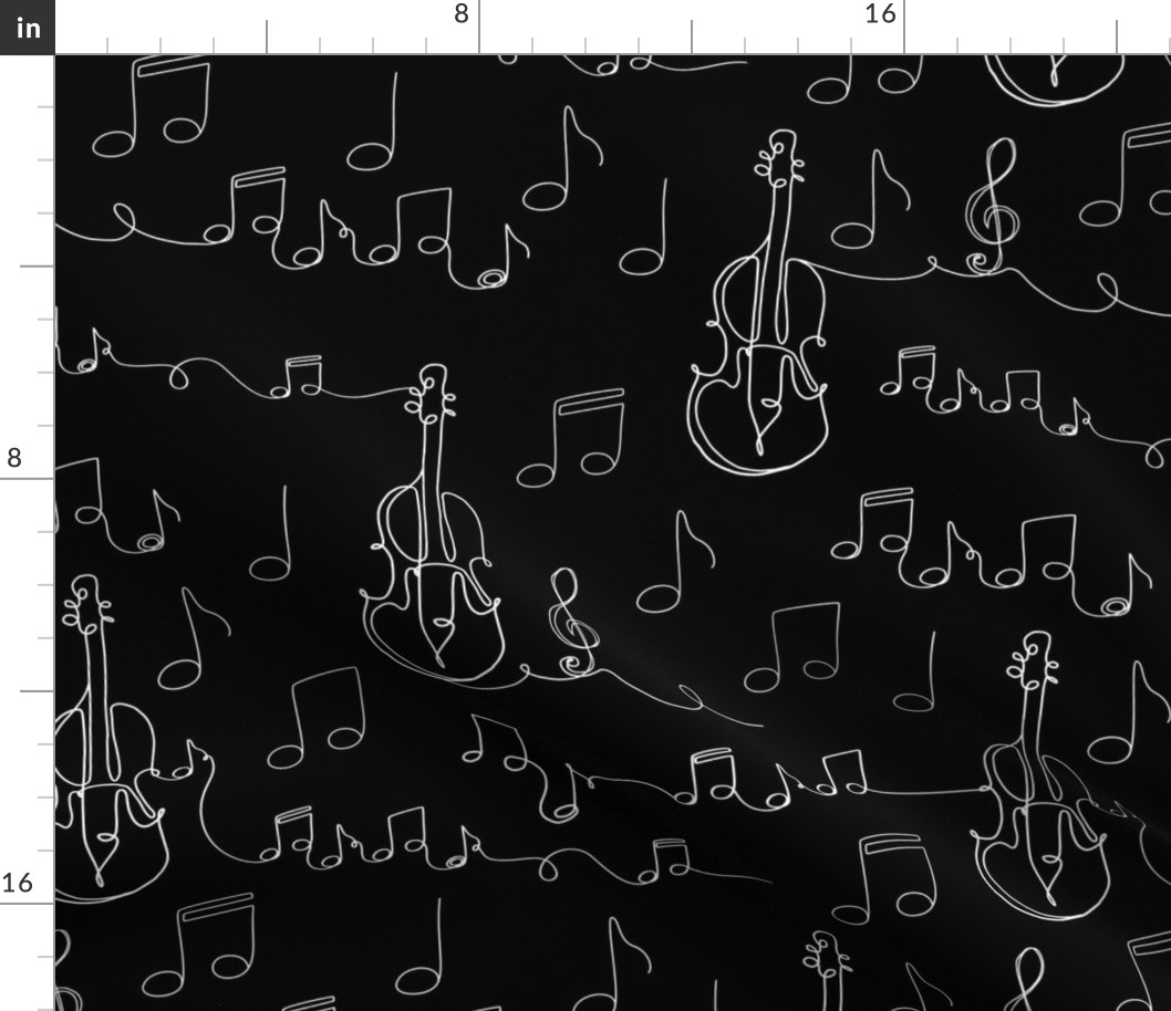 Music Notes and Violin Doodle No. 3 Black - Medium