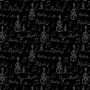 Music Notes and Violin Doodle No. 3 Black - Small