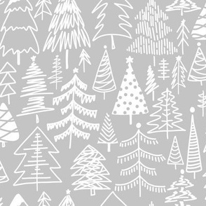 Christmas Trees - White on Grey