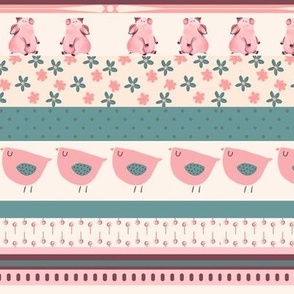 Chicks chickens pig pigs pink farmcore stripes washi